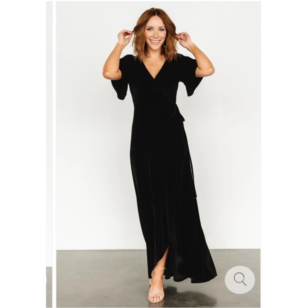 Baltic Born Black Wrap Meghan Dress XL Velvet Maxi Flutter Sleeve Gothic Witchy